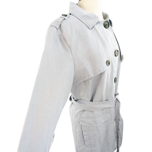 cabi linen & cotton trench style coat in periwinkle, lilac medium - Picture 3 of 16